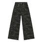 Camouflage baggy jeans with a hook for keychains and a five pocket design